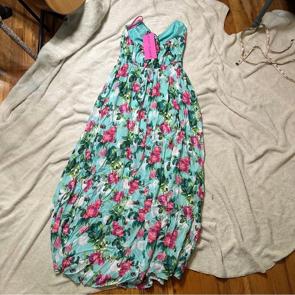 NWT! Betsey Johnson Paulina Halter Maxi Dress Floral Blue Women's Size Small - Picture 7 of 12
